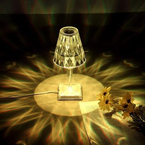 1PCS Acrylic Crystal Table Light Transparent Prism Desk Lamps Room Bedside Decor LED Bedroom Nightstand Lamp for Home Decoration