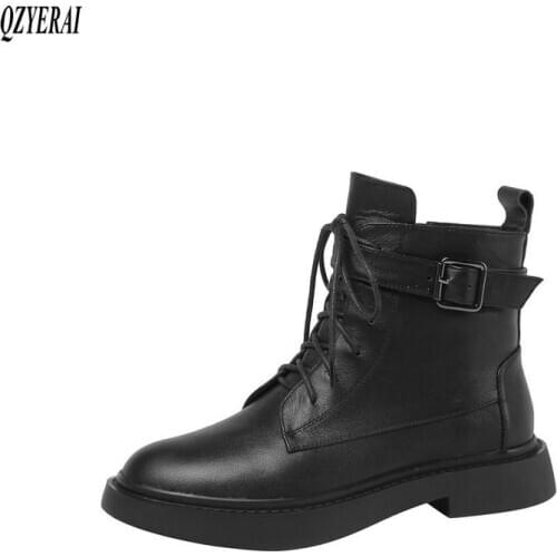 QZYERAI New winter 100% genuine leather ankle Women boots Motorcycle boots Female boots warm snow boots Women shoes cowhide