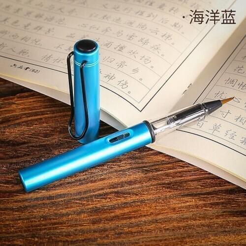 1pc Blue Metal Calligraphy Pen Soft Hair Writing Brush Watercolor Fountain Pen Painting Drawing Tool School Supplies Stationery