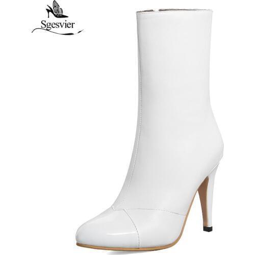 Sgesvier Size 28-52 autumn female ankle boots pu soft leather thin heels pointed toe side zipper women fashion boots OX749