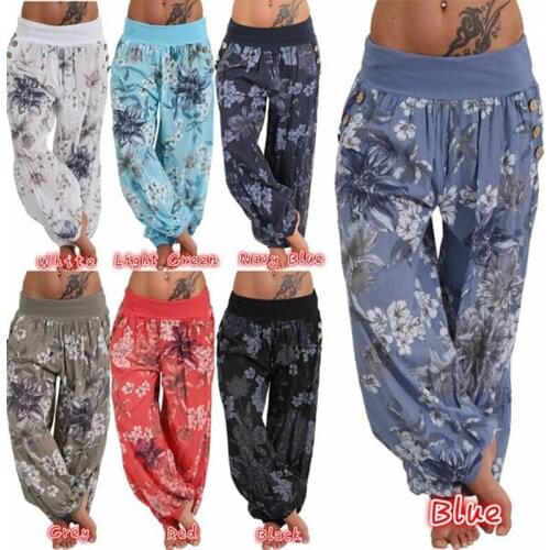 Spring And Autumn Loose Beach Womens Pants Fashion Floral Print Drawstring Wide Leg Ladies Long Pants Sports Pants Multicolor
