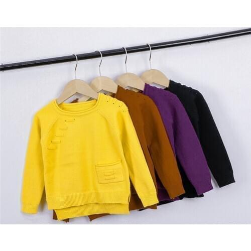 2-7Y Autumn Kids Baby Girl Boy Sweaters Winter New Solid Color Pocket Long Sleeve Knited Top Outwear 2021 New