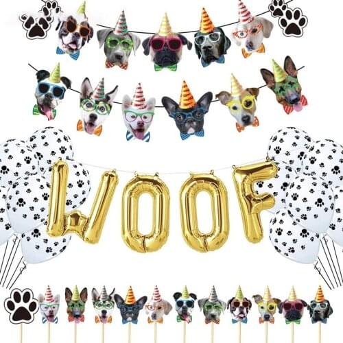 Woof Balloons Cat Cake Toppers Flags Decoration for Birthday Party Cake Picks Pet Themed Cupcake Picks for Wedding Baby Shower