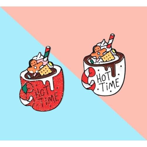 XEDZ New Christmas Ice Cream Brooch Fashion Personality Christmas Cup Ice Cream HOT TIME Badge Jewelry Denim Clothes Pendant Gif
