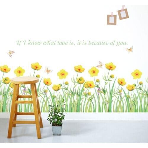 Yellow Flowers Butterfly Wall art Stickers Removable Skirting Line Border Decoration Window Glass Decals Self Adhesive