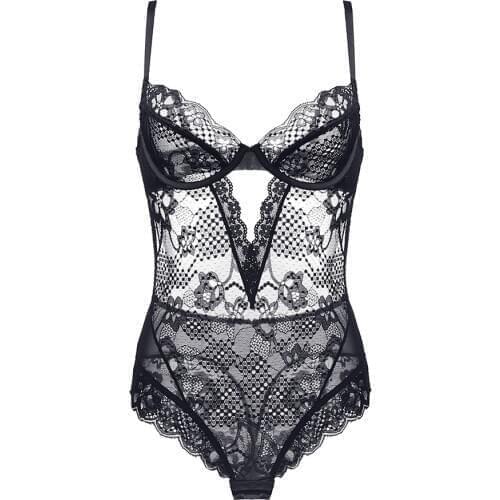 Sexy Bodysuit For Women Unlined Ultra-thin Hollow Out Floral Lace Underwire Sexy Jumpsuit Womens Lingerie
