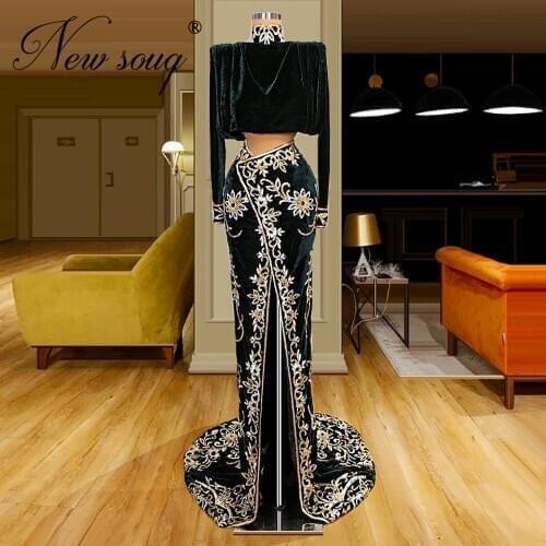 Embroidery Beading Formal Evening Dresses 2021 Robe De Soiree Middle East Velvet Celebrity Gowns Red Carpet Prom Dress Dubai New