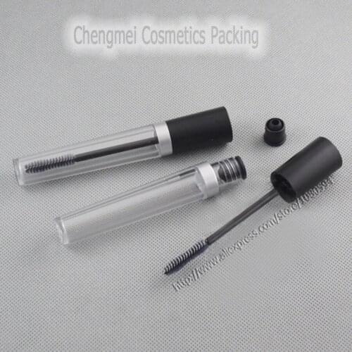 100Pcs/Lot 8ml Plastic Empty Mascara Tube Transparent Make Up Cream Container Bottle Round Shape Clear Color With Black Cap