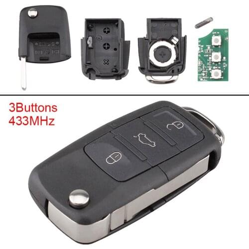 3 Buttons 433MHz Remote Car Key Case Keyless Car Fob with ID48 Chip and Battery for Caddy/Golf/Jetta/Sirocco/Tiguan/Touran