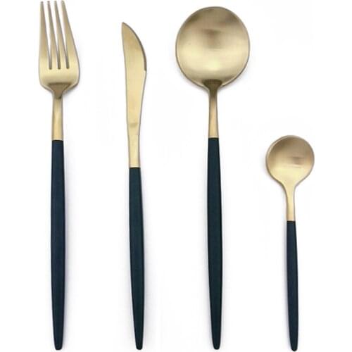 4pcs/Lot Luxury Dinnerware Cutlery Set Matte Stainless Steel Plating Golden Blue Black Knife Fork Tableware Set White European