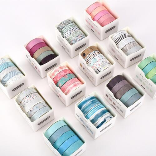 5Rolls/Set Colorful Print Washi Tape Japanese Paper DIY Planner Masking Tape Adhesive Tapes Sticker Decorative Stationery Tape