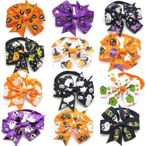 50/100 Pc Halloween Dog Accessories Pumpin Skull Pet Dog Bow Ties Dog Collar Adjustable Puppy Cat Bow Ties Pet Supplies Dog Bows