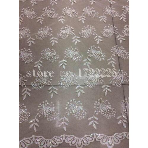 Aa0008 african 5y cream lace elegant shining lovely sequin lace flower print lace for sawing/wedding dress/veil,send by dhl