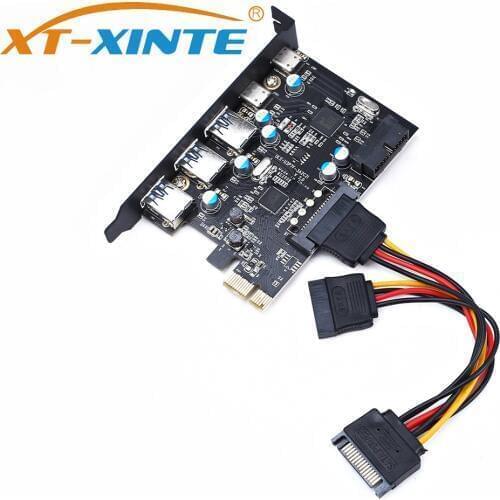 XT-XINTE USB 3.0 PCI-E Type C Expansion Card PCI Express Controller Adapter 3x UBS3.0 + 2x USB 3.1 + 4Pin Power 15Pin SATA