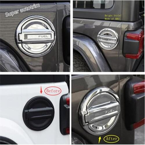 Lapetus Car Fuel Filler Door Gas Oil Tank Cover Accessories Exterior Trim ABS Chrome Bright Fit For Jeep Wrangler JL 2018 - 2020