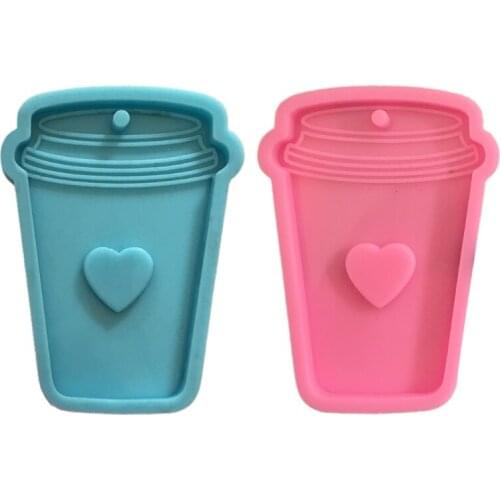 Shiny Glossy Love Coffee Cup Keychain Epoxy Resin Mold Jewellery Necklace Pendant Silicone Mould DIY Craft Casting Tool