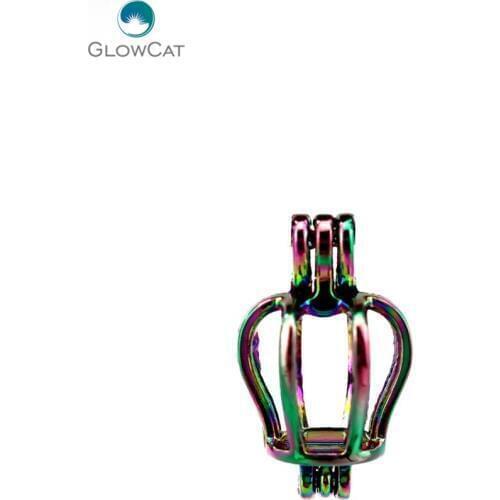 C216 5pcs/lot COLORS Rainbow Multicolor Beads Cage 21mm Mini Simple Crown Pendant Locket Fairytale Party Essential Oil Diffuser