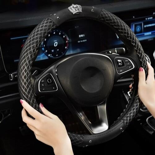 Car steering wheel covers Summer shine diamond crown breathable ice silk auto rivet steering wheels case Automotive interior