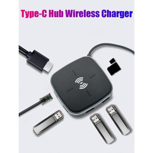 Type C Hub 9 In1 Docking Station Wireless Charger HDMI-Compatible+PD+USB3.0+TF Card Reader for
