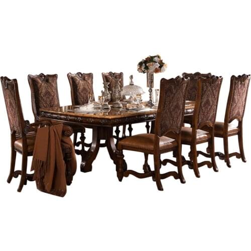 European all solid wood carved dining table American large family dining room marble dining table chair combination furniture