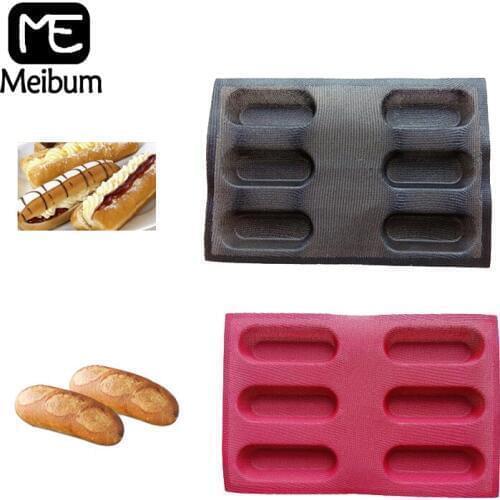 Meibum 2 Types Long Loaf Bread Baking Mold Cookie Baguette Eclair Bun Bake Tray Non Stick Porous Glass Fiber Silicone Mould