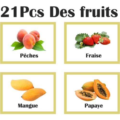 French Fruit flashcard France Children Enlightenment Early 3D educational toys Cognitive Pocket Cards Montessori Materials Games