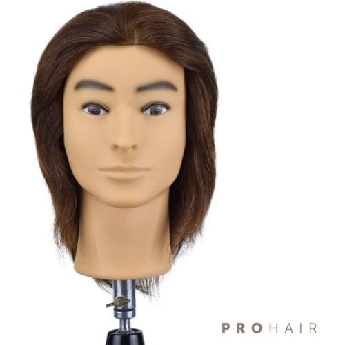 Mannequin-Head with 17CM 100% Human Hair Dark Brown Training Head Male Mannequin Training Doll Head Wig head