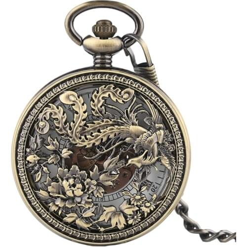 Hollow Flying Phoenix Pocket Watch Men Automatic Mechanical Retro Exquisite Steampunk Pendant FOB Chain Clock