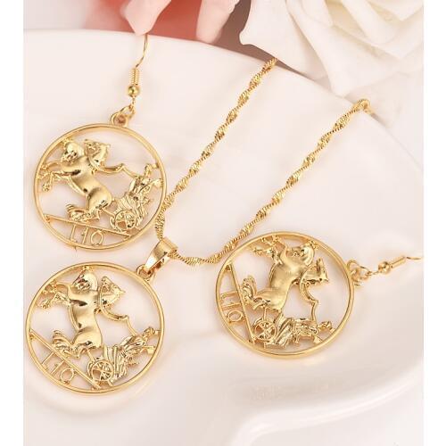 Gold Italian coin pendant necklace earring for women gold jewellery sets hand cut Italian 10lira coin jewelery party gifts girls