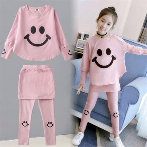 Clothing sets 2020 baby boys and girls sets smiling face sweatshirt+fake two-piece pants