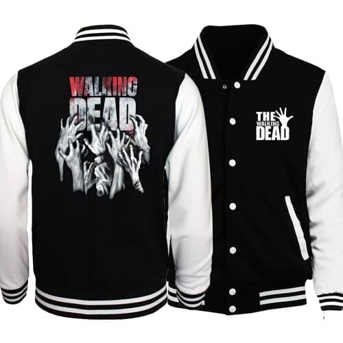 The Walking Dead Jacket Men Hip Hop Baseball Jersey 2020 Spring Autumn New Brand Slim Fit Jackets Black White Print Coat Homme