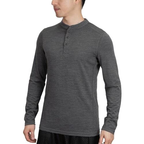 200GSM Jersey Mens 100% Australia Merino Wool Henry Shirt Long Sleeve, Mens Merino Wool Top Clothing Henry Collar