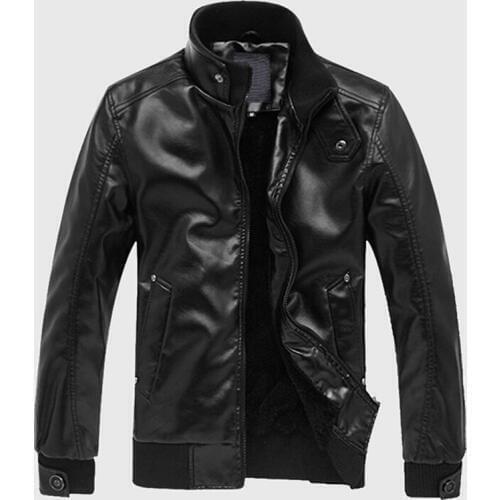 Mens Leather Jackets Male Stand Collar Coats Casual Slim Men Clothing Mens Motorcycle Leather Zipper Jacket