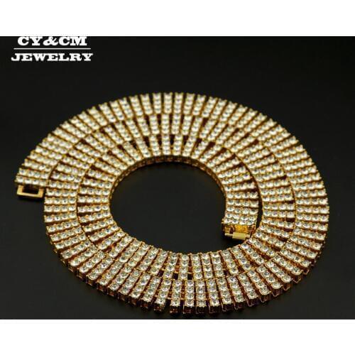 CY&CM Mens HipHop Rock Gold Necklace Chain 4 ROW Iced Out Rhinestone Crystal cz stone Tennis Link Punk Jewelry Necklace 30"