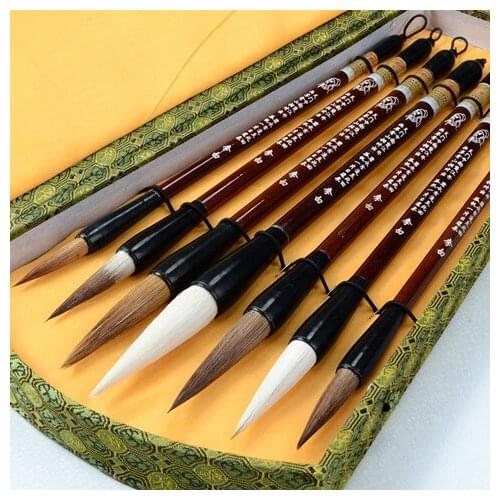 7pcs Chinese Calligraphy Brushes Set with Pen Box Set Writing Brush Tool Calligraphy Ink Caligrafia Art Painting Craft Supplies