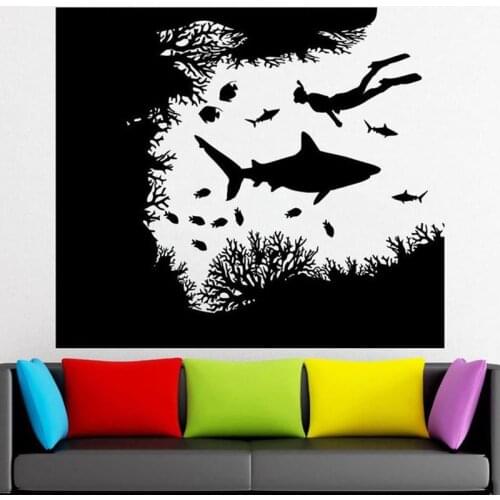 Ocean World Wall Decal Water Fish Seaweed Whale Submarine Art Mural Window Vinyl Stickers Kids Bedroom Bathroom Home Decor Q514