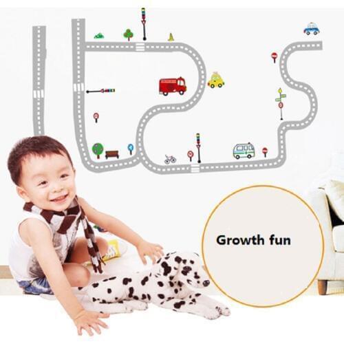 Cartoon car road track wall decals for kids rooms sticker for nursery game room Bedroom decoration wall art decals murals