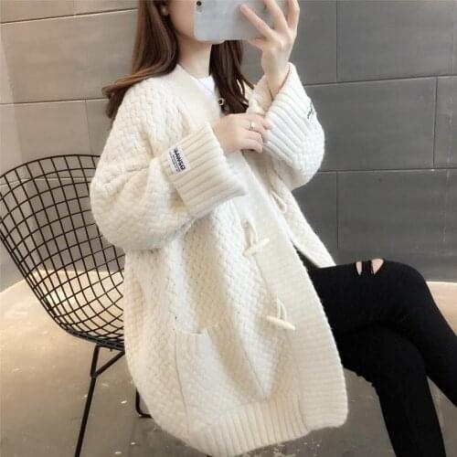 2021 Autumn Women New V Neck Single Breasted Sweater Cardigan Female LooseThicken Sweater Ladies Long Sleeve Knitting Tops H389