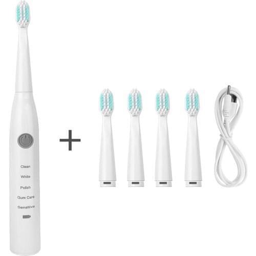 1+5 USB SET Rechargeable Electric Toothbrush Whitening Ultrasonic Vibration Waterproof Oral Caring Replacement ToothBrush Heads