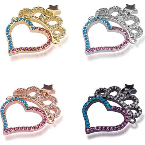 28*20mm NEW crown heart pendant necklace connector jewelry accessories diy miniature precision inlay cubic zircon bracelet gift