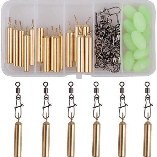 45pcs/Box Brass Fishing Sinker Rolling Swivels With Duo Snaps Lock Luminous Fishing Beads Fishing Tackle