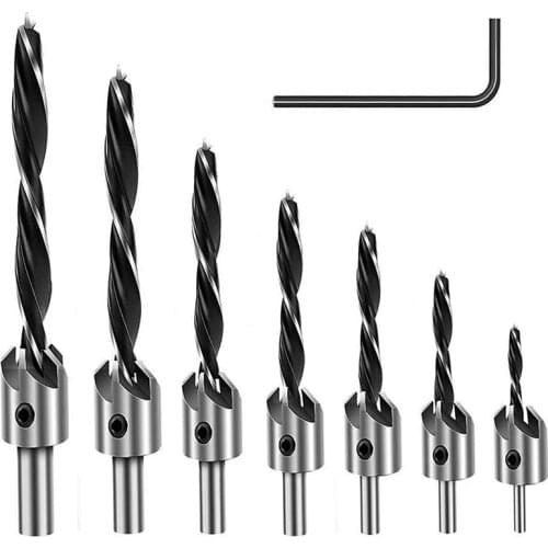 7Pcs Woodworking Counter Sinker Bits Wood High-Speed Carbon Steel Chamfer Carpentry Reamer Drilling 3 4 5 6 7 8 10mm
