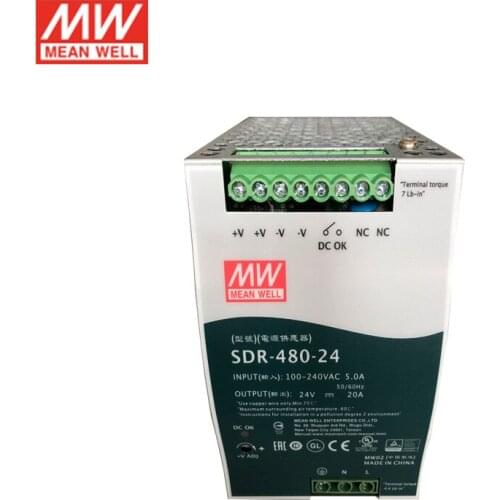 SDR-480-24 MEAN WELL 480W 24V Slim DIN Rail Switching Power Supply 110V/220V AC to 24VDC 20A Industrial Din rail Transformer