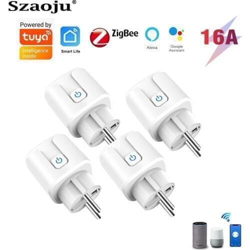 Szaoju EU Tuya Zigbee WiFi Smart Plug 16A Adapter Wireless Remote Voice Control Power Monitor Timer Socket for Google Home Alexa