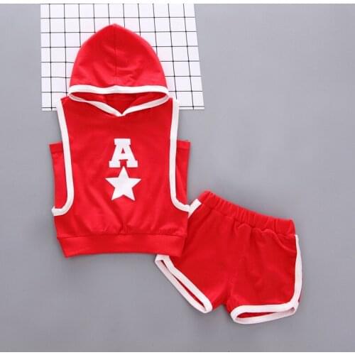 IENENS Fashion Tracksuit For Kids Clothes Summer Boy hoodied Tops + Shorts Set Toddler Girl Sleeveless Letter Clothing Suit