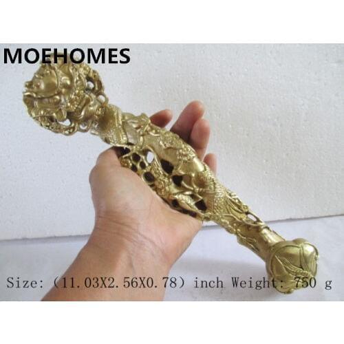 MOEHOMES Ancient Chinese old copper with dragon magpie and plum fengshui statue RU YI Family decoration metal crafts
