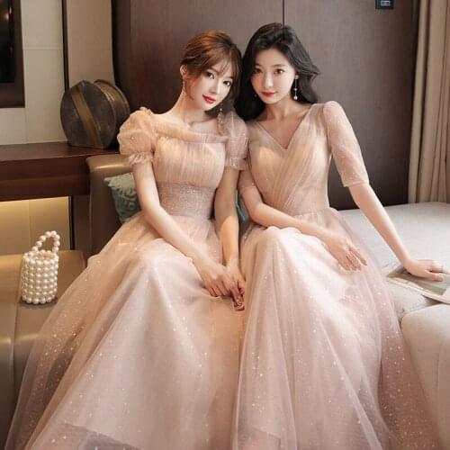 Light Pink Long Bridesmaid Dresses Elegant Tulle 2021 New Wedding Guest Dress Party Gown Vestido JQ817