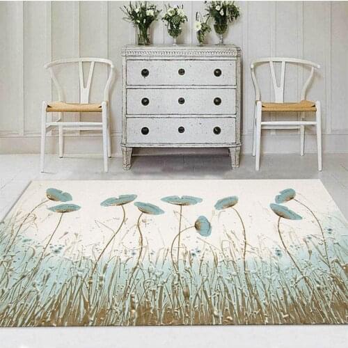 Light Blue Plant Floral Retro Carpet Living Room Sofa Rug Bedroom Bedside Mat Tatami Mat Large Door Carpet Hallway Decoration