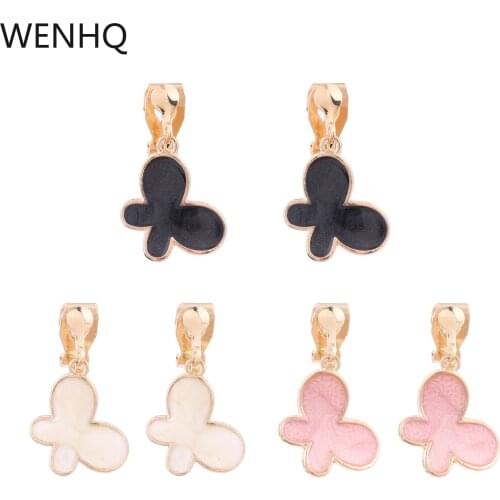 WENHQ Korea Style Clip on Earrings No Pierced Jewelry for Women Girl Cute Butterfly Cuff Earrings Party Wedding Charm Ear Clip