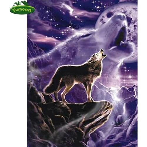 Yumeart Moon Wolf Diamond Painting Animals Picture Of Rhinestones Diamond Mosaic Paintings Snow Scenery Cross Stitch Wall Decor